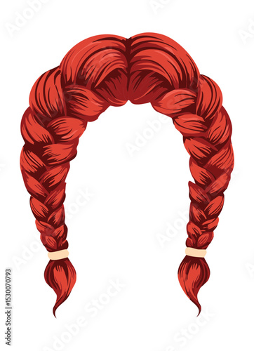 Long Red Braids Hairstyle Hair Illustration
