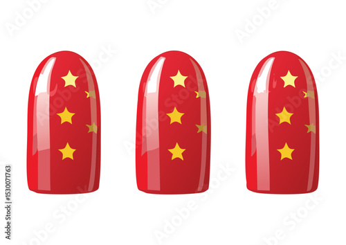 Glamorous Red Gold Star Nail Art