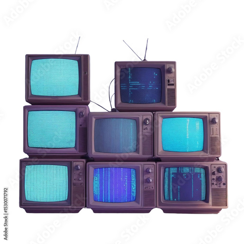 Vintage television sets stacked retro tv antique technology old fashioned screens display communication era 100