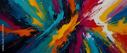 Abstract colorful acrylic paint texture, vibrant brush strokes, high contrast, dynamic energy, top view, modern art style, rich textures, HD quality