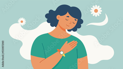 Aroma Therapy Bracelet A person wearing a bracelet infused with calming scents like chamomile and bergamot providing sensory relief throughout the day.. Vector illustration