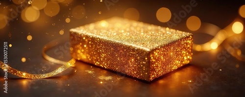 Intricate gold thread woven into glowing package , elegant, artisan, premium