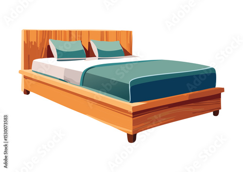 Minimalist Wooden Bed Blue Bedding