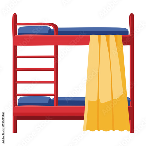 Vibrant Red Bunk Bed Yellow Curtain