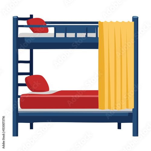 Blue Bunk Bed Yellow Curtain