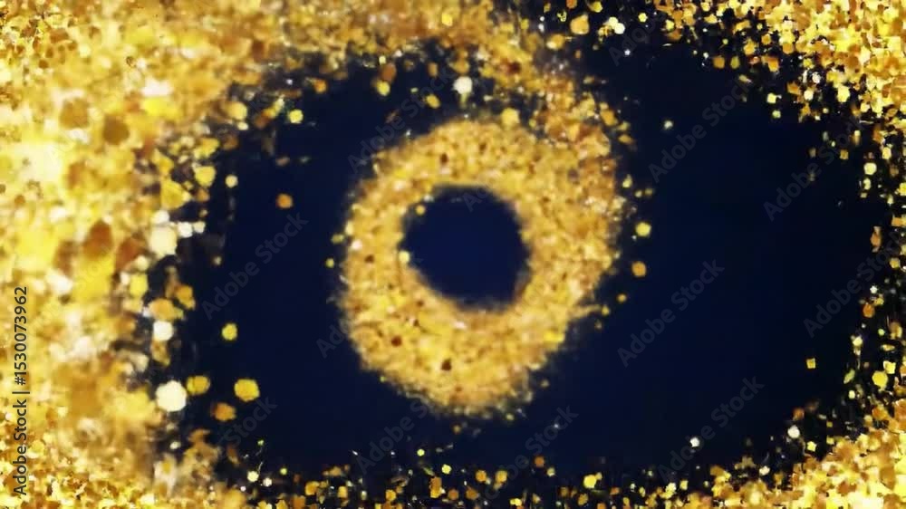 Sparkling dust particles. Gold sparkle splatter border Festive background with gold glitter and confetti for celebration. Background with glowing golden particles. Abstract background with stars