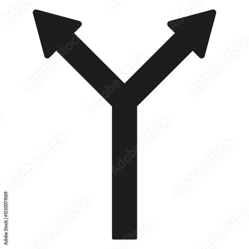 Solid arrow icon. Black fork symbol. Direction choice pointer. Vector illustration.