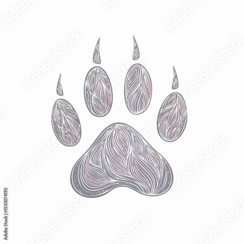 Stylized animal paw print illustration with intricate line details and a white background.
