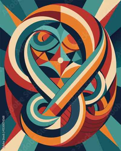 An abstract painting of twisted overlapping lines and shapes reflecting the complexity and mystery of the human mind.. Vector illustration