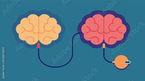 Two brains connected with a cord representing the potential for bonding and emotional connection that can result from sharing memories with loved ones using a personalized. Vector illustration