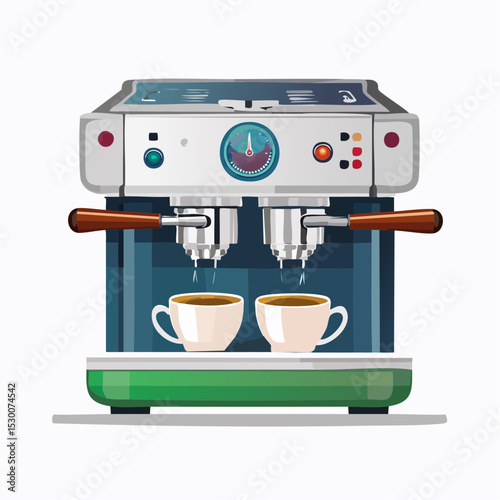Double Espresso Machine Brewing Two Cups of Coffee