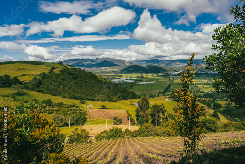 Panoramic and rural landscape with blue sky in Nemocon, Cundinamarca.