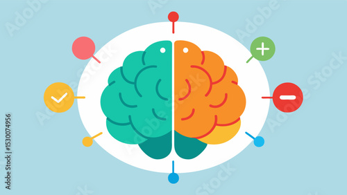 An illustration of a brain with different areas highlighted showing the effects of chronic stress and how mindful breathing can help to reduce stress levels and promote better. Vector illustration