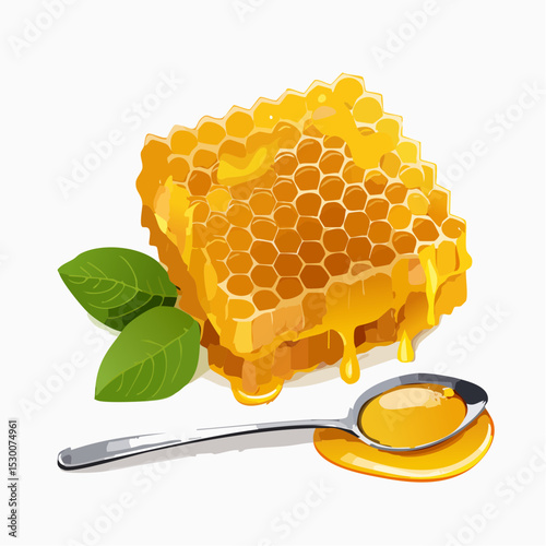 Honeycomb, Honey, Spoon, Sweetness, Nature's Nectar A Delicious Image