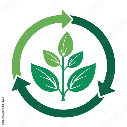 Circular ecology logo with arrows and leaves, transparent background