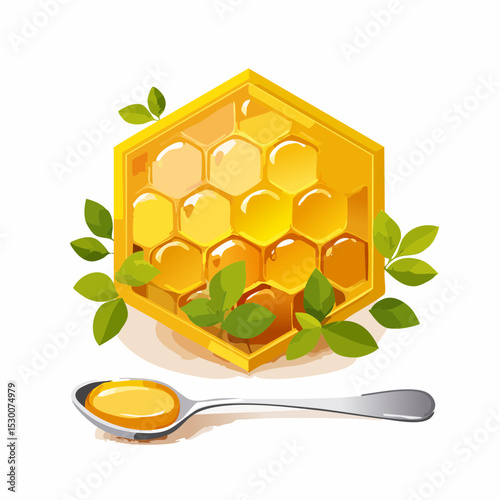 Honeycomb, Honey, and Spoon A Sweet Illustration