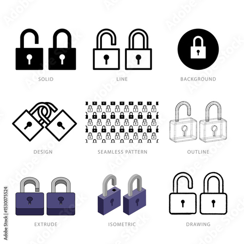 Each padlock icon has its own creative design, and each design can meet the needs of different jobs. Vector Illustration.