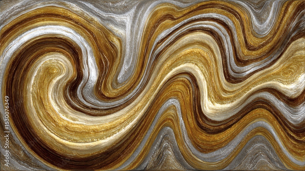 Fototapeta Abstract Swirl Painting Gold Brown Silver
