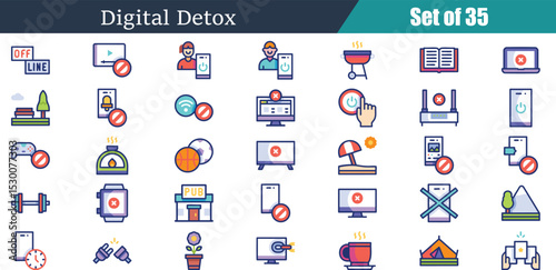 Pixel Art Digital Detox Icon Set Illustration Elements	
