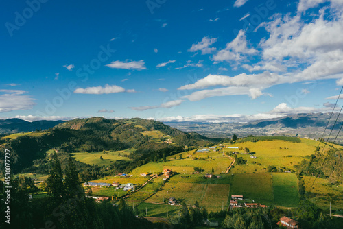 Panoramic and rural landscape with blue sky in Nemocon, Cundinamarca.