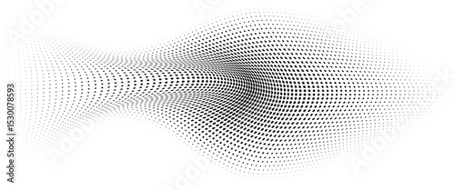Flowing Wave Dot Halftone Pattern: Curve Gradient Shape on Transparent Background. Suitable for AI, Tech, Network, Digital, Science, and Technology Themes.