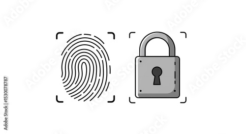 Fingerprint identification and padlock security system on a white background