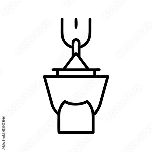 Excavator bucket grabbing load with lifting hook in industrial style  