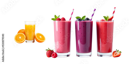 Healthy fruit smoothie collection with orange juice