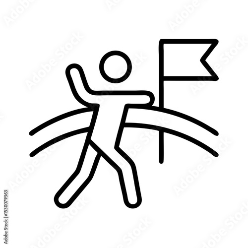 Stick figure crossing finish line with flag in a race illustration  