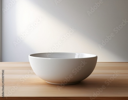 photo of plain white food bowl on minimalist wooden table with white background ai generated images