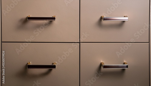 modern mocha mousse drawer knobs with faceted geometric designs and soft matte textures mounted on taupe storage cabinets the scene