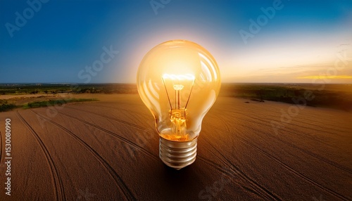 aerial view of a glowing lightbulb concept with copy space for creative ideas and innovation