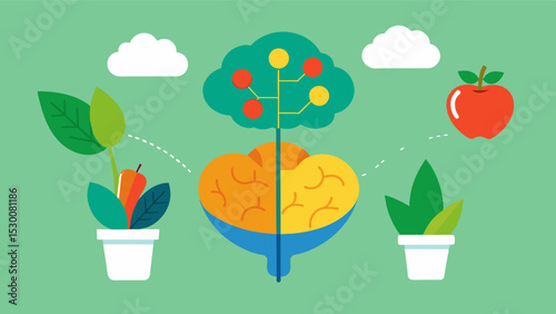 Imagine your brain as a garden and a personalized diet plan as the perfect blend of nutrients that nourish and help it grow in the most optimal way.. Vector illustration