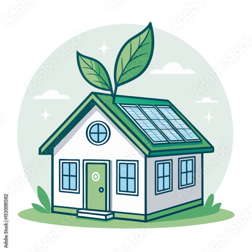 Eco house with leaf roof logo, transparent background