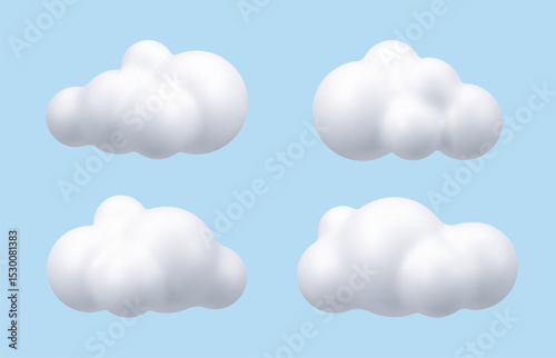 3d cloud vector render cartoon on blue background illustration. Cartoon clouds set art. Weather concept element.