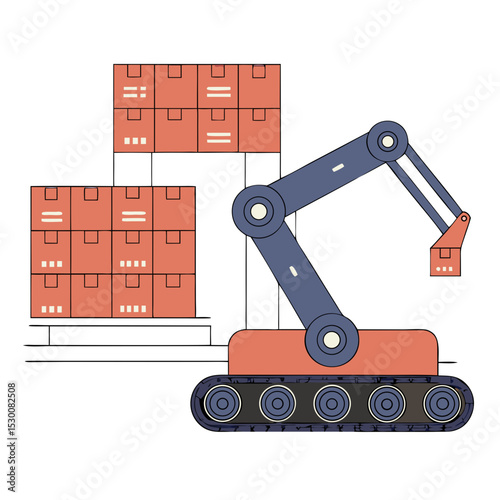 Robot moving box icon representing fulfillment centers in flat design