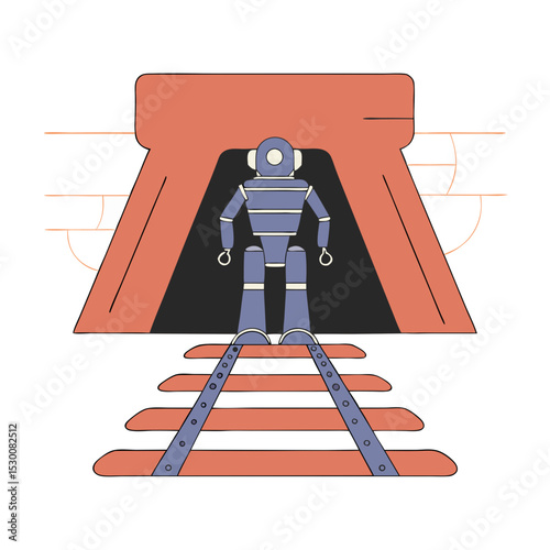 Robot on rails icon representing fulfillment centers in flat design