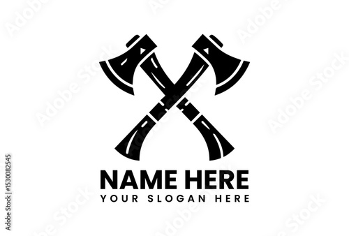 Bold black silhouette vector logo of two crossed axes representing strength and wilderness craftsmanship