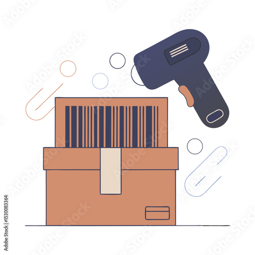 Scanning barcode box icon representing fulfillment centers in flat design