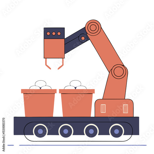 Sorting robot arm icon representing fulfillment centers in flat design