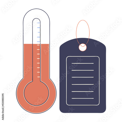Thermo label icon with thermometer representing fulfillment centers in flat design