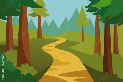 Enchanting Trail Animation Video Background Through Cartoon Forest Vector