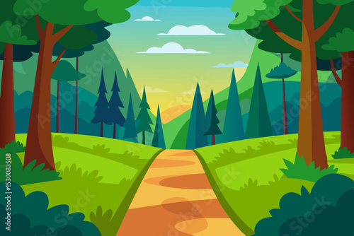 Enchanting Forest Path Animation Video Background Surrounded by Trees Vector