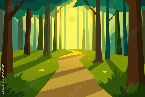 Enchanting Forest Path Animation Video Background with Sunlight Vector Art