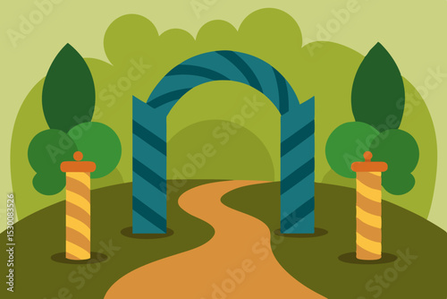 Peaceful Garden Animation Video Background with Green Yard Vector
