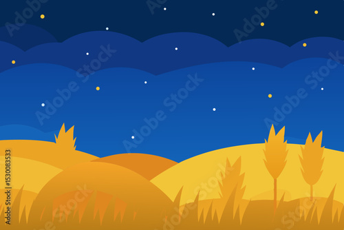 Warm Evening Scene Animation Video Background with Golden Grass Vector