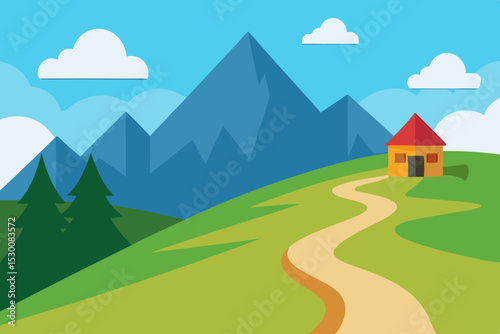 Peaceful Tree Stumps Animation Video Background on Green Lawn Vector
