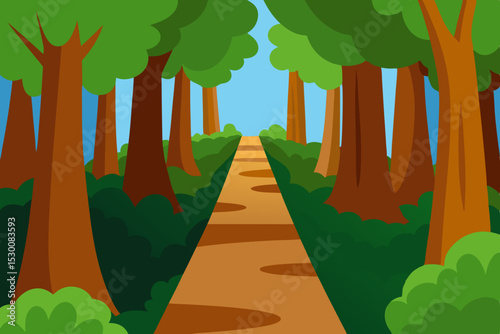 Vibrant Forest Walkway Animation Video Background with Tree Trunks Vector