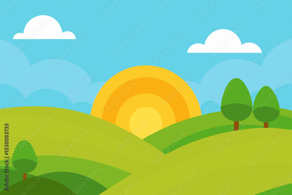 Fototapeta premium Scenic Cartoon Hill Landscape Animation Video Background with Fields Vector