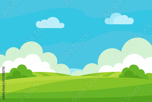 Peaceful Green Field Animation Video Background Under Cartoon Sky Vector